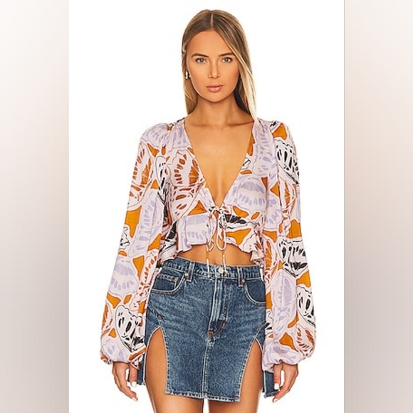 For Love And Lemons Tops - Esmeralda Crop Top in Orange FOR LOVE & LEMONS